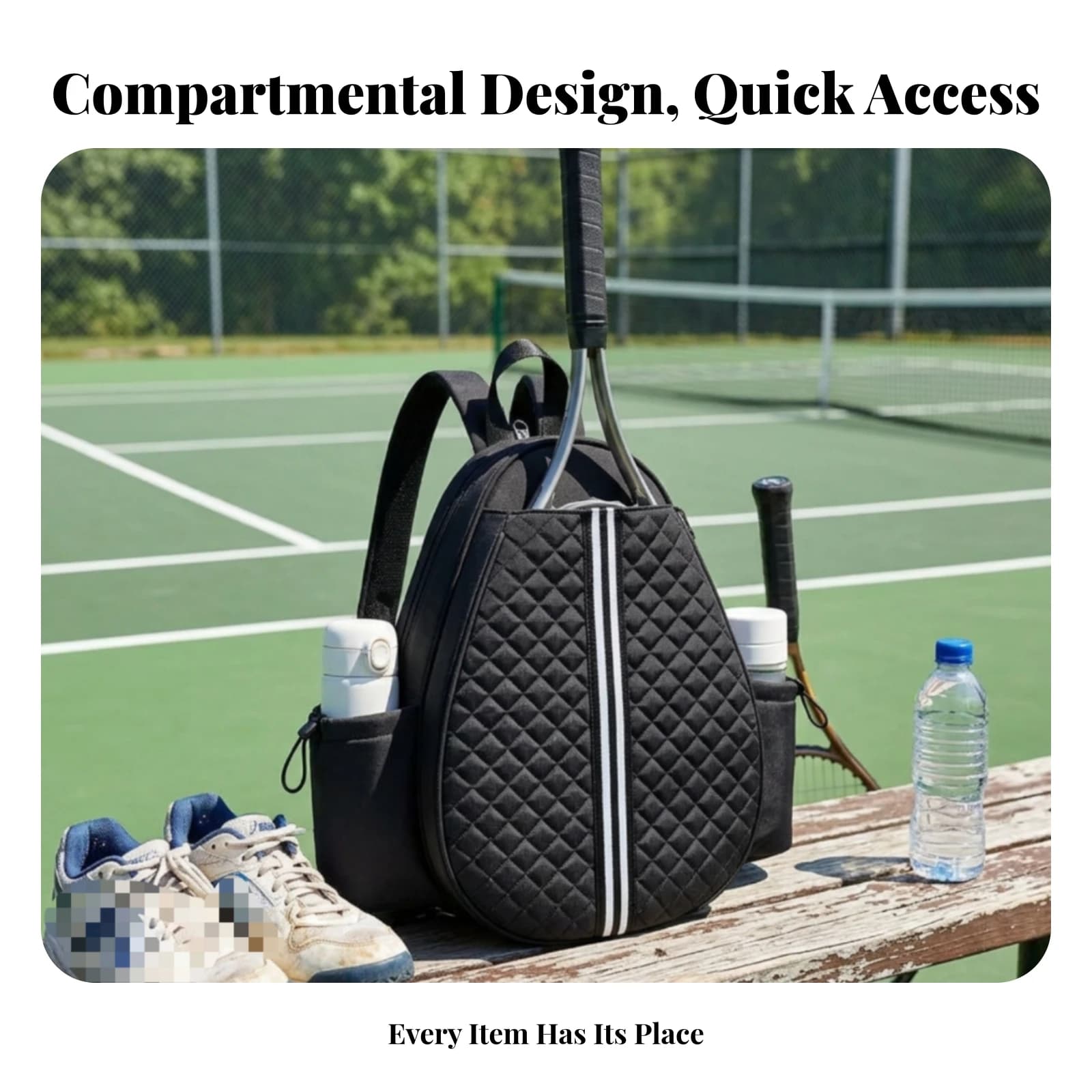 Quilted Tennis Backpack Teardrop Tennis Bag Zippered