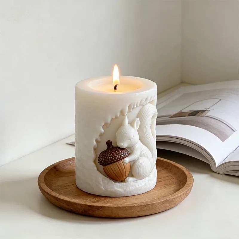 Stampo in Silicone 3D per Candele a Forma di Scoiattolo e Ghianda, per Candele Aromaterapiche, Sapone, Gesso e Resina Fai-da-Te