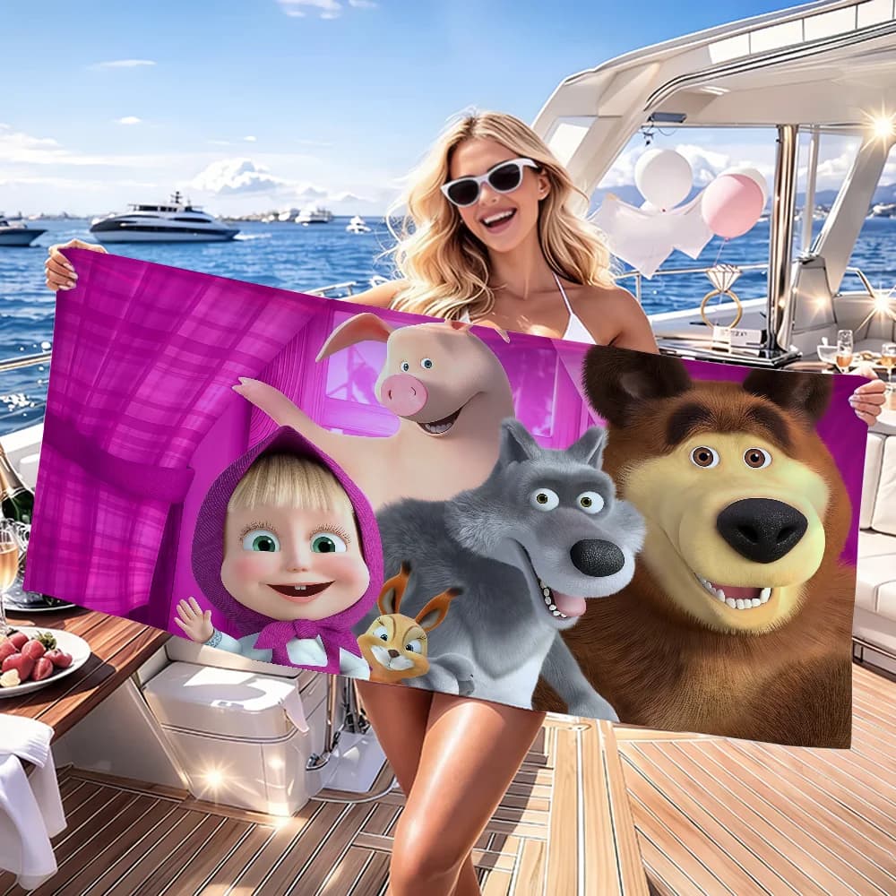 Asciugamano Cartoon Masha and The Bear per yoga, palestra, leggero, portatile, per nuoto, spiaggia, viaggi, accessori sportivi, resistente alla sabbia