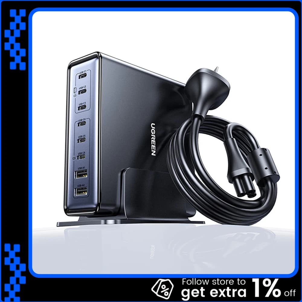 UGREEN Caricatore GaN da 200 W 8 in 1 Supporto di ricarica rapida per laptop desktop per tablet telefono Stazione di ricarica desktop Smart Watch
