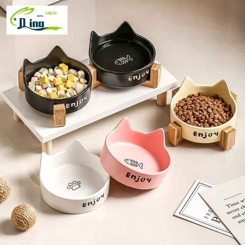 Set da 1 Pezzo (1 Supporto + 2 Ciotole) Ciotola Doppia Antiscivolo in Ceramica per Cani e Gatti - Previene Rovesciamenti e Scivolamenti Accessori per Animali