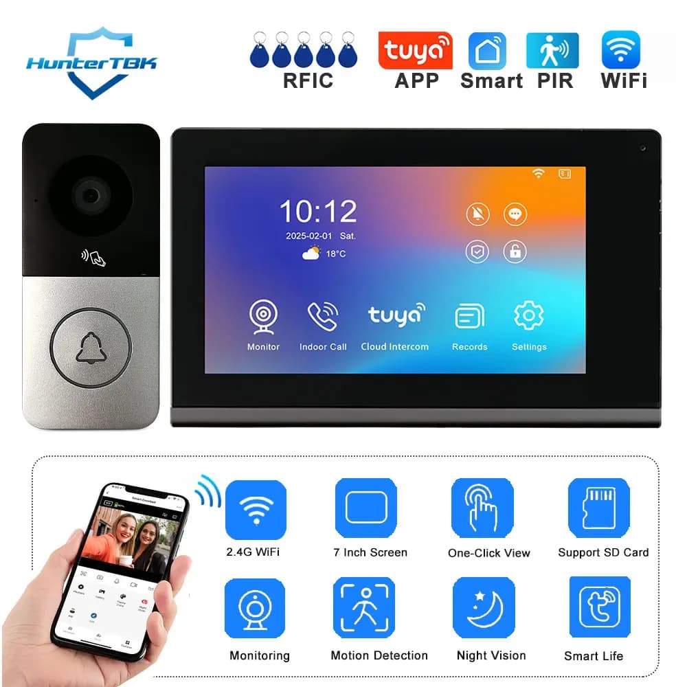 Videocitofono WiFi 1080P Campanello intelligente Videocamera Registrazione audio bidirezionale Tuya Smart Home APP Sblocco Videocitofono a 4 fili