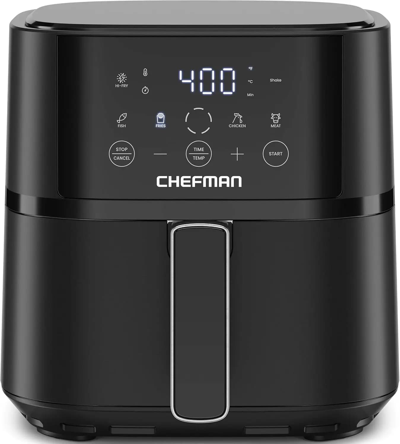 4 QT compact air cooler with Hi-Fry technology for crispy dishes, touchscreen and dishwasher safe basket - Black