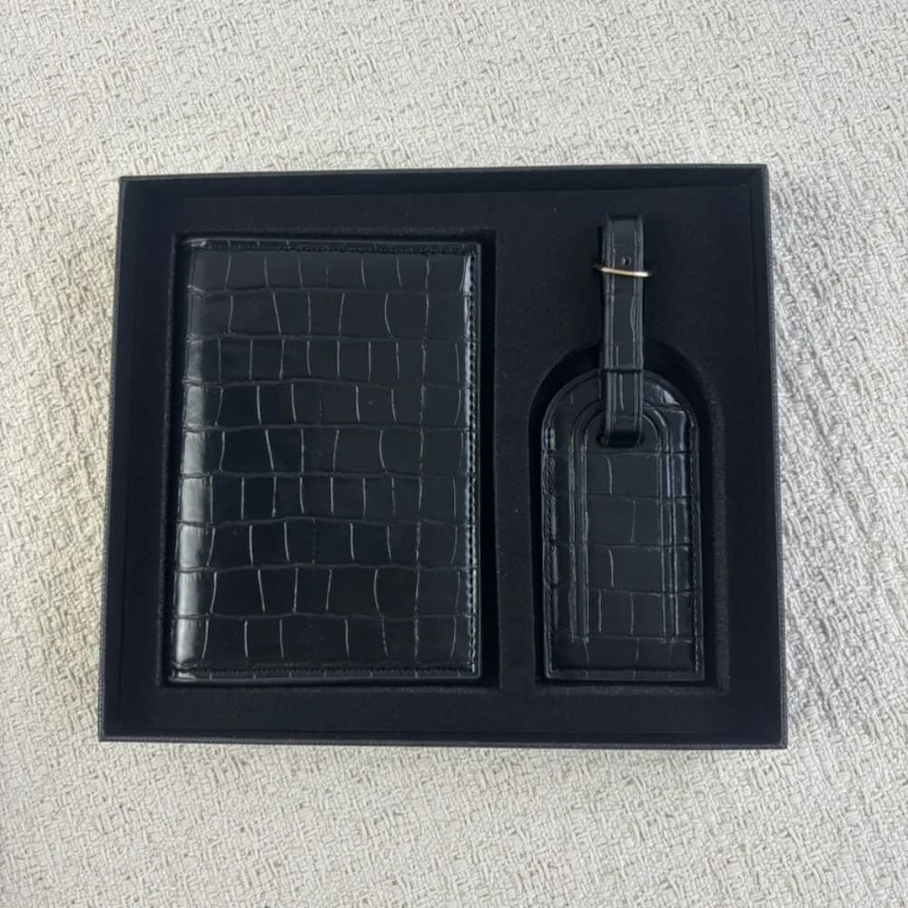 Portable PU Passport Holder Soft Wear-resistant Luggage Tag Crocodile Grain Travel Case Set Business Trip Carry