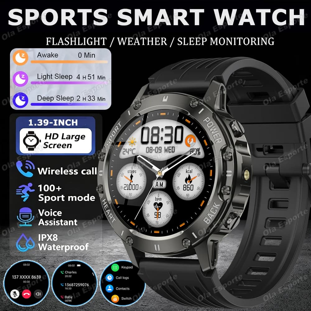 2026 New GPS Motion Outdoor Smart Watch Men LED Flashlight Heart Rate Waterproof Military Sport Bluetooth Call Smartwatch HW12