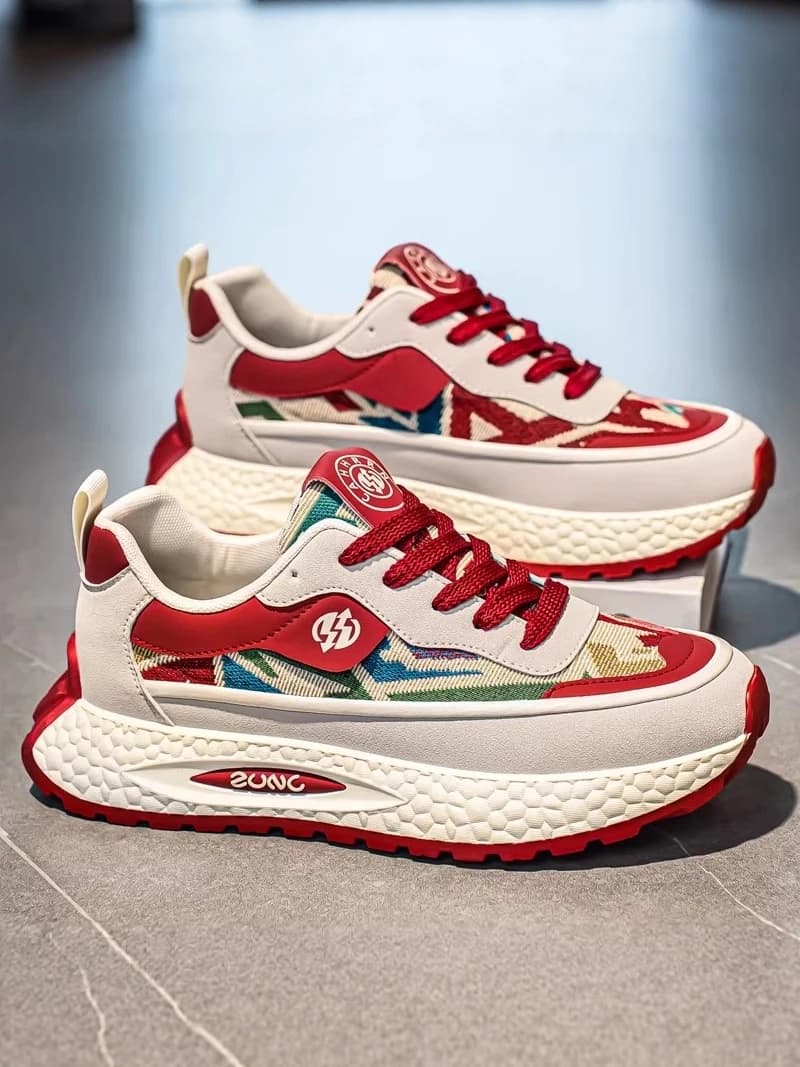 Scarpe da Uomo Agan 2026 Nuove Estive di Tendenza, Sportive di Alta Gamma, da Corsa, con Fondo Spesso, Casual, Rosse, Modello Dad Shoes, in Pelle Ultrafibre con Interno in Pelle