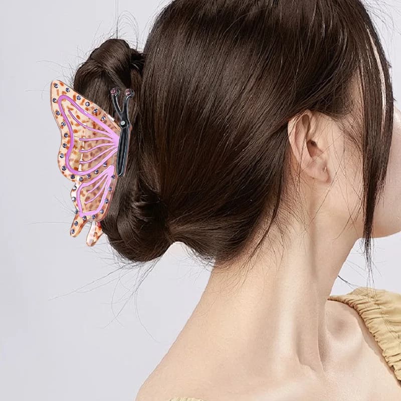 Luxury Shiny Rhinestone Line Butterfly Hair Accessories Elegant Colorful Acetate Shark Hairpin Party Hair Clip Claw Accessories