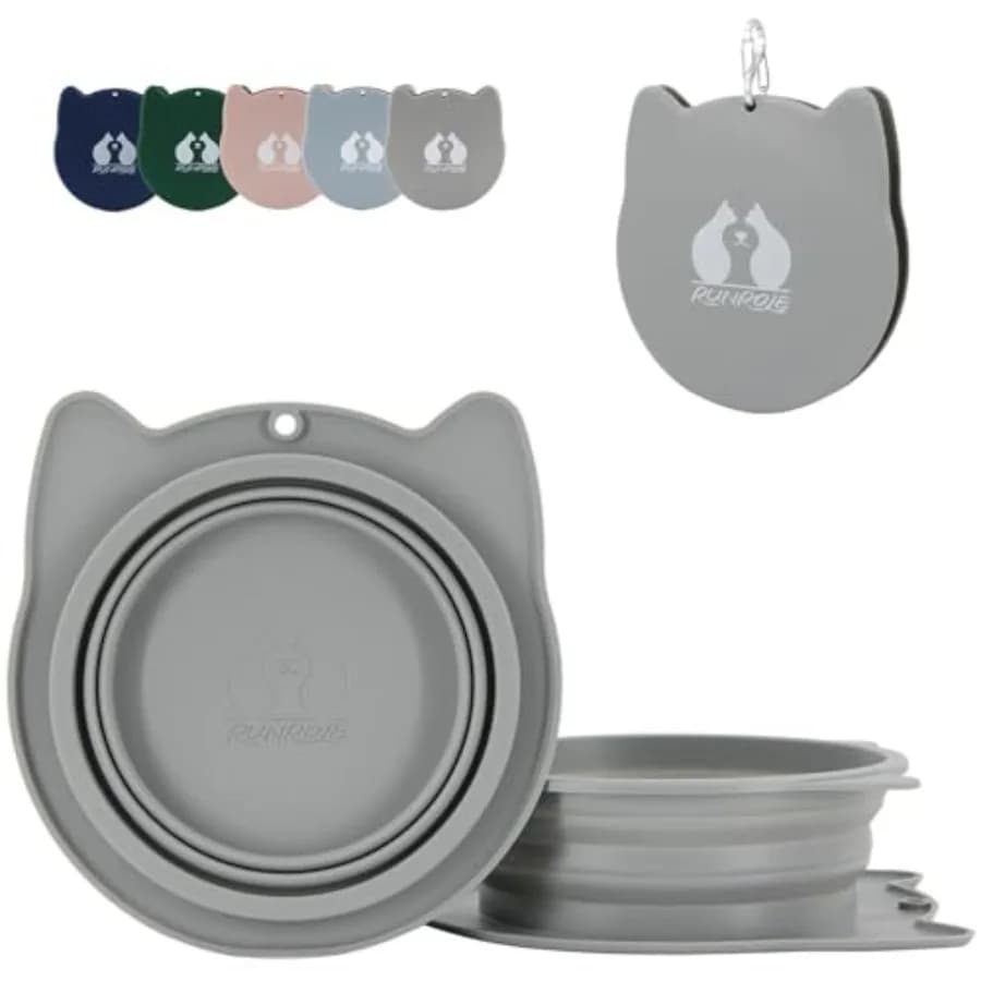 2-in-1 Collapsible Silicone Dog Travel Bowls, Slot Together and Use Separately, Portable Pet Food Water Bowls, Foldable Cat Fee