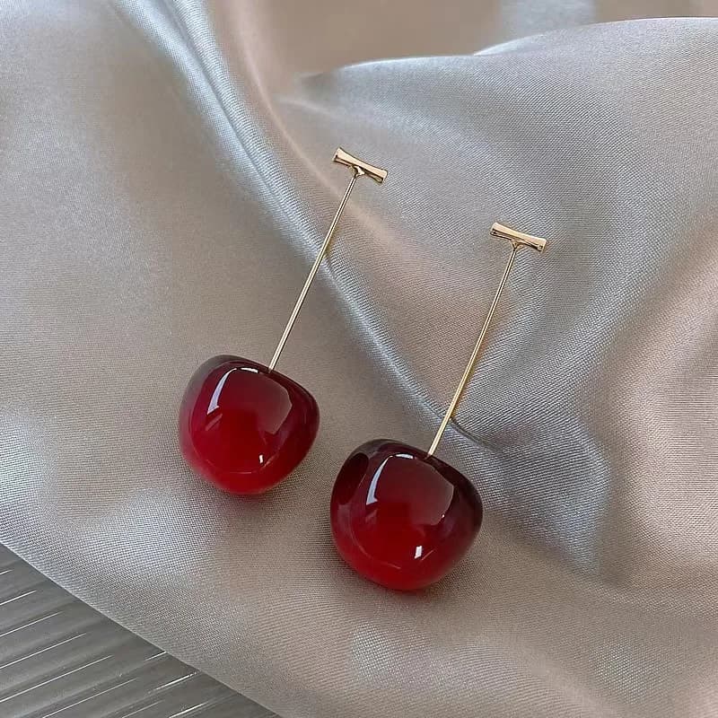 Piccoli orecchini pendenti con ciliegia rossa fresca da donna Eleganti orecchini pendenti con frutta in resina dolce Accessori delicati per feste quotidiane