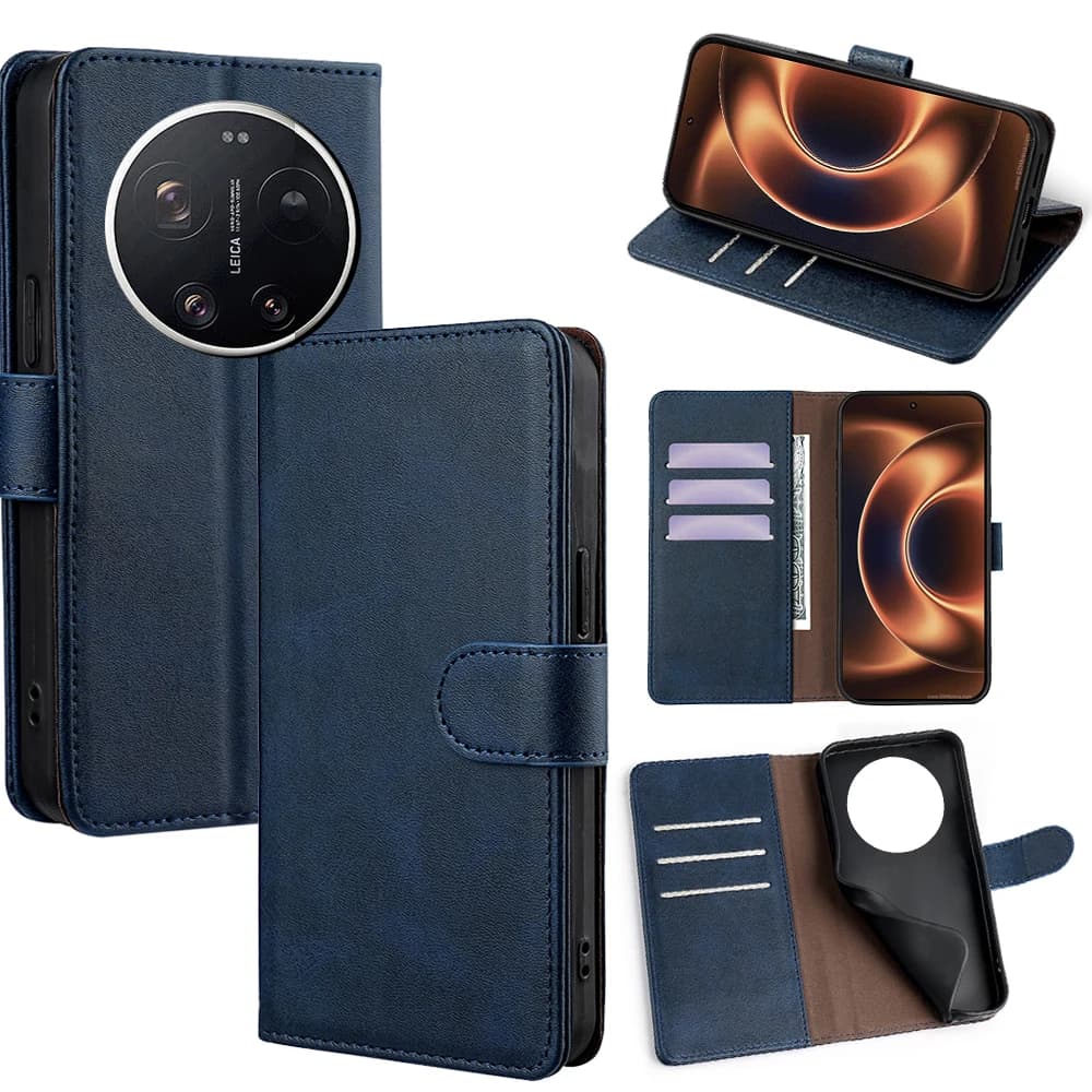 Leather Wallet Case with Magnetic Clasp for Xiaomi 17 Pro Max, Xiaomi 17 Ultra, Mi 14, 14T, 13T Pro - RFID Protector