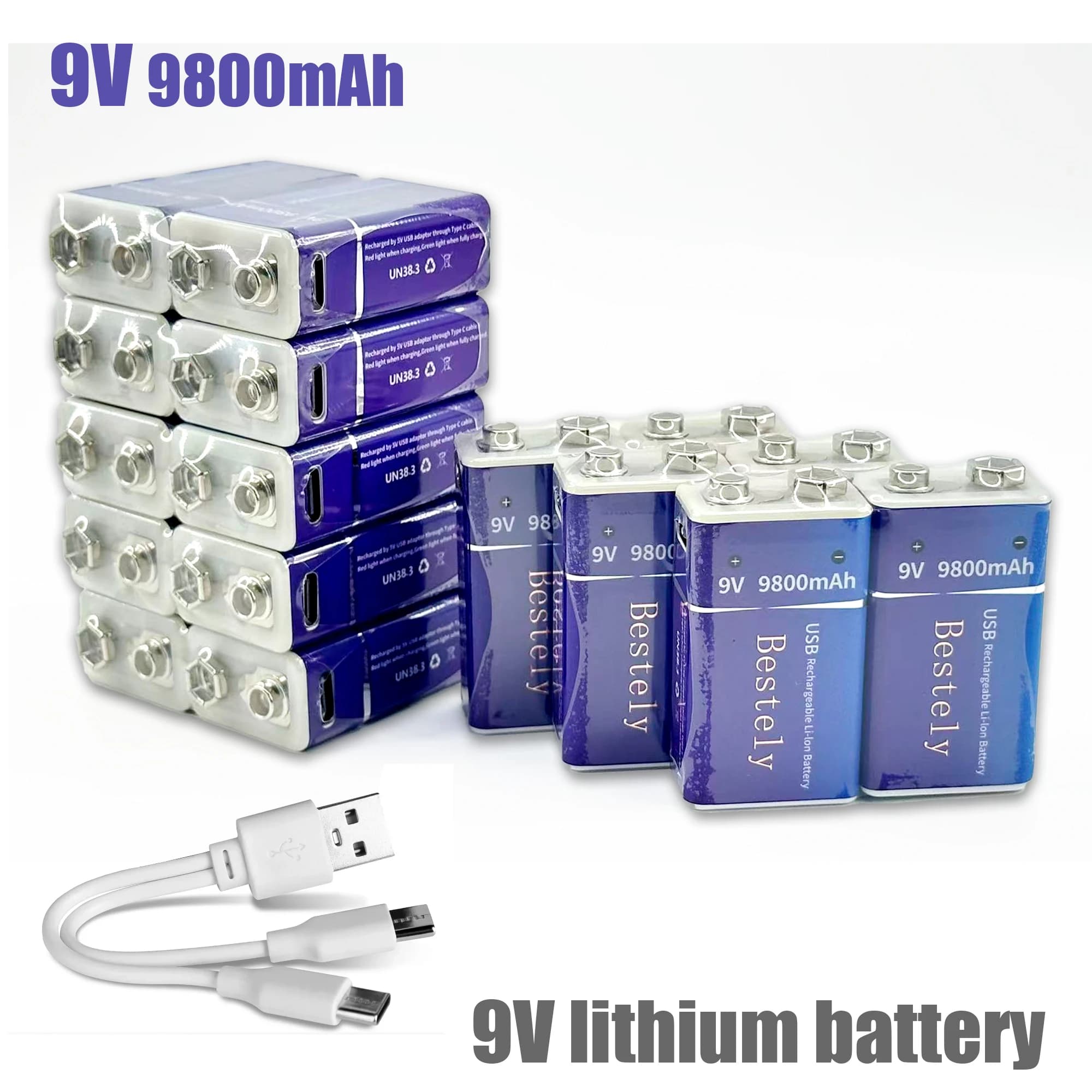 Batteria ricaricabile originale agli ioni di litio da 9 V con porta di tipo C per multimetro, microfono, giocattoli, uso KTV, energia a lunga durata
