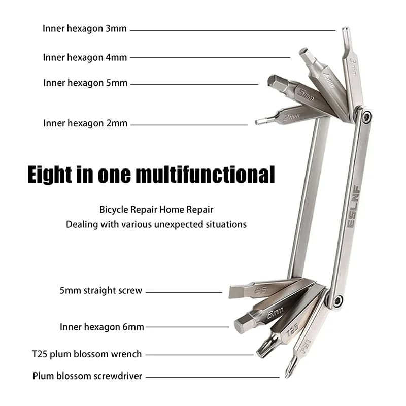 Bike Repair Kit 8 in 1, Bike and MTB Tools, Foldable Screwdriver, Hexagonal Key, Mountain Bicycle Tools Set