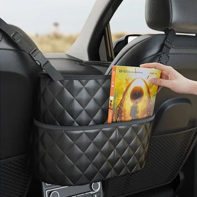 kkjoy PU Leather Car Seat Back Organizer Middle Storage Bag for Handbag Cup Cellphone Auto Seat Hanger Hanging Pocket