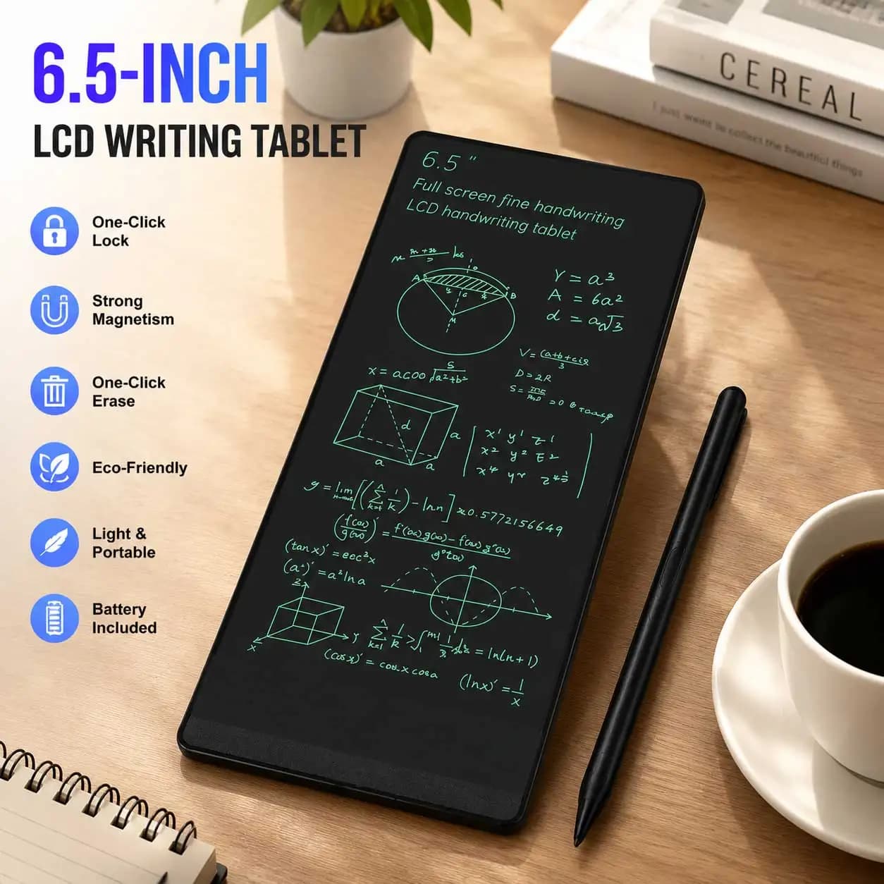 Tavoletta Grafica da 6,5 Pollici a Schermo Intero, Tablet per Scrittura a Due/Un Lato, Blocco per Appunti e Disegno
