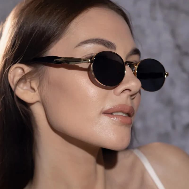 2pcs Vintage Small Oval Metal Sunglasses Fashion Brand Casual Style Sun Glasses Luxury Punk Unisex Stylish Eyeglasses UV400