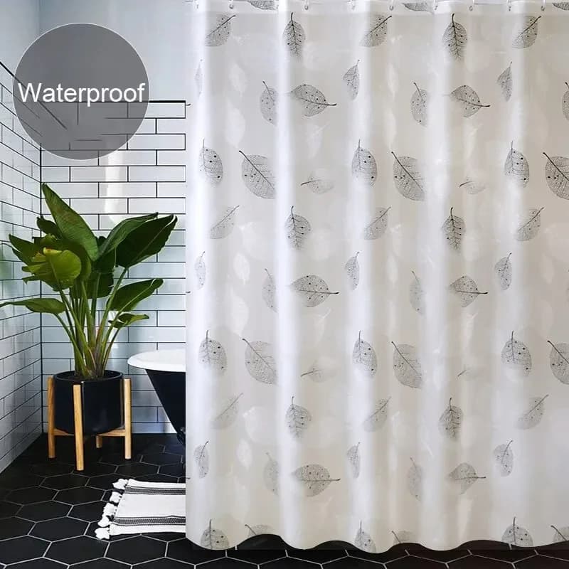Bathroom Shower Curtains PEVA Waterproof Thickening Bath Curtain with Hooks Rustproof Metal Grommets Leaf Pattern Shower Curtain Cortina Bathroom Set with Shower Curtain and Rugs