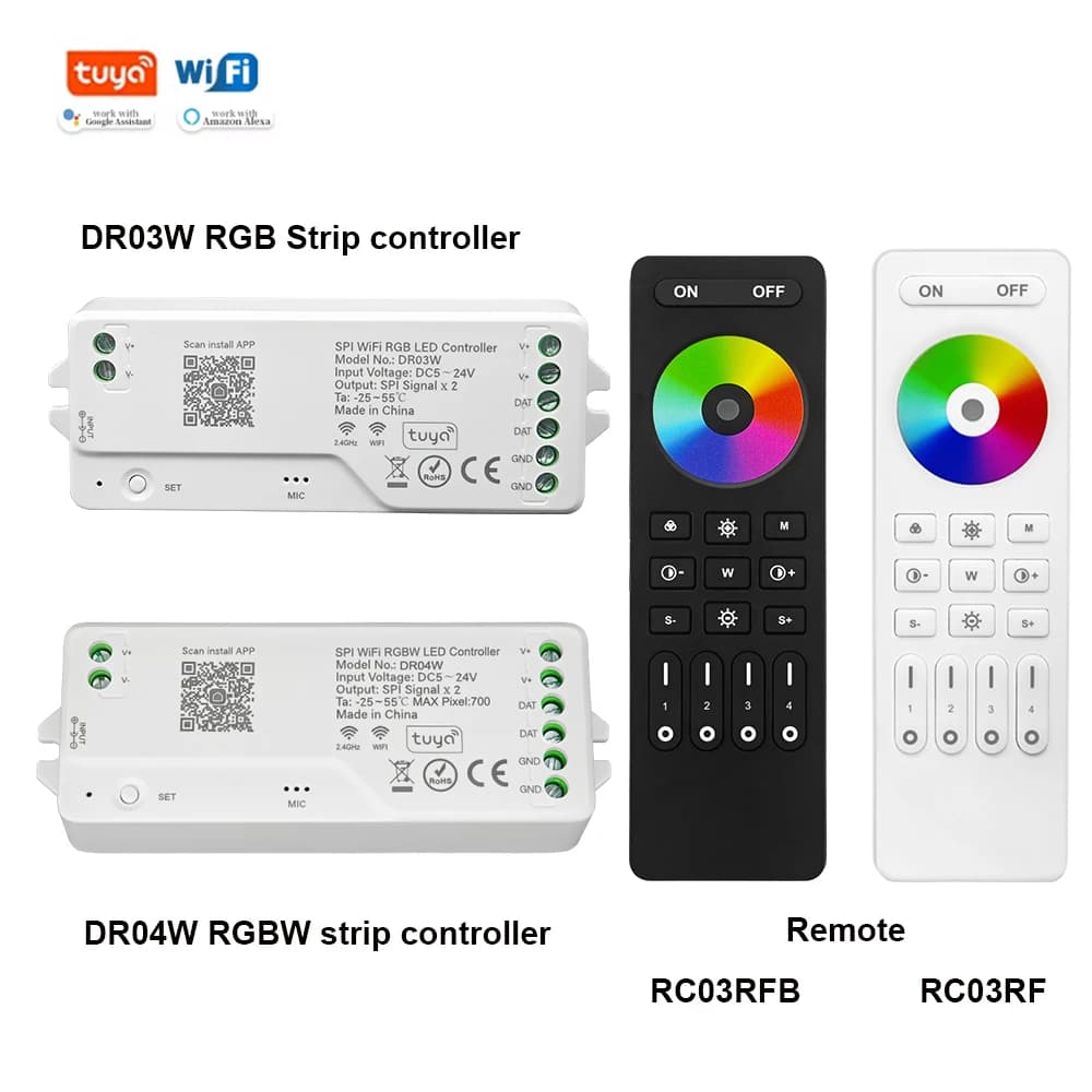 Controller LED WIFI Tuya DR03W/DR04W, dimmer compatibile con Google Alexa Home, controllo wireless WiFi per strisce LED WS2812 WS2815 5050 RGB RGBW