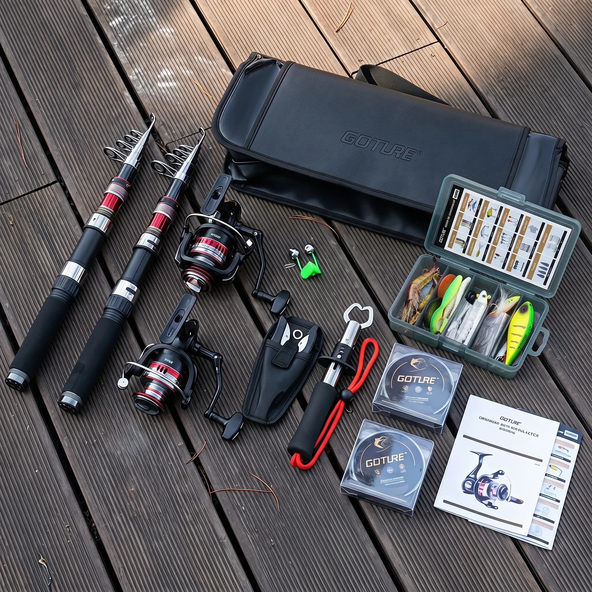 Goture Telescopic Fishing Rod and Reel Combo,Spinning Reel, Carbon Fiber Travel Fishing Pole Kit with Carrier Bag and Lure Set