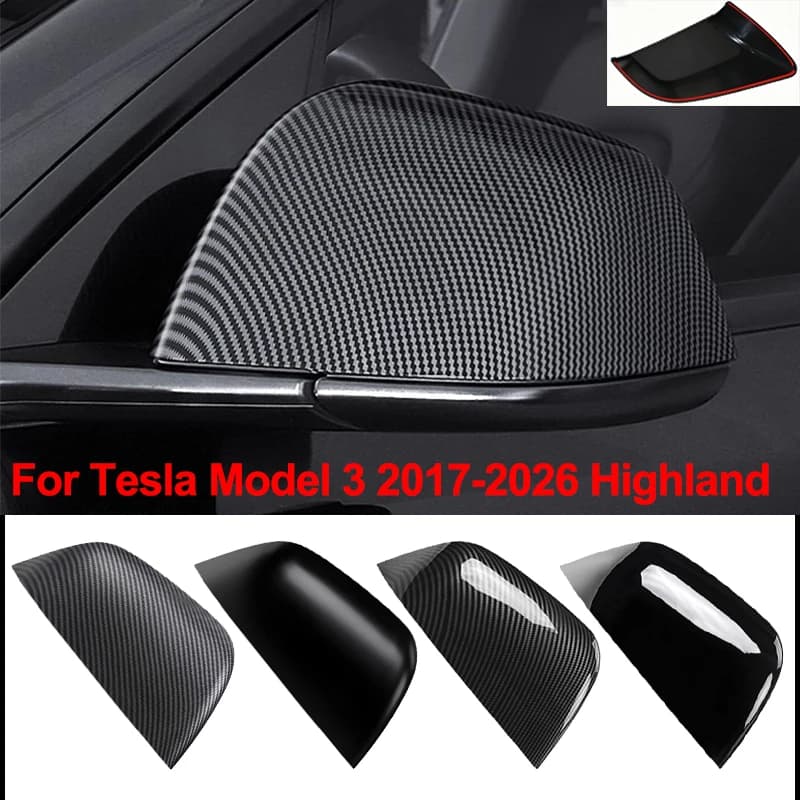 Carbon Fiber Side Mirror Cover Adhesive-backed Cap For Tesla Model 3 Highland 2017-2026 Stick On Rearview Mirror Decor Shell