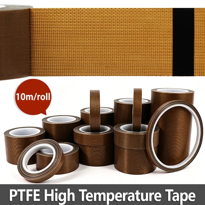 PTFE High Temperature Tape 10m Roll Self Adhesive Heat Resistant Teflon Tape Non-Stick Insulation for Vacuum Sealer Heat Press