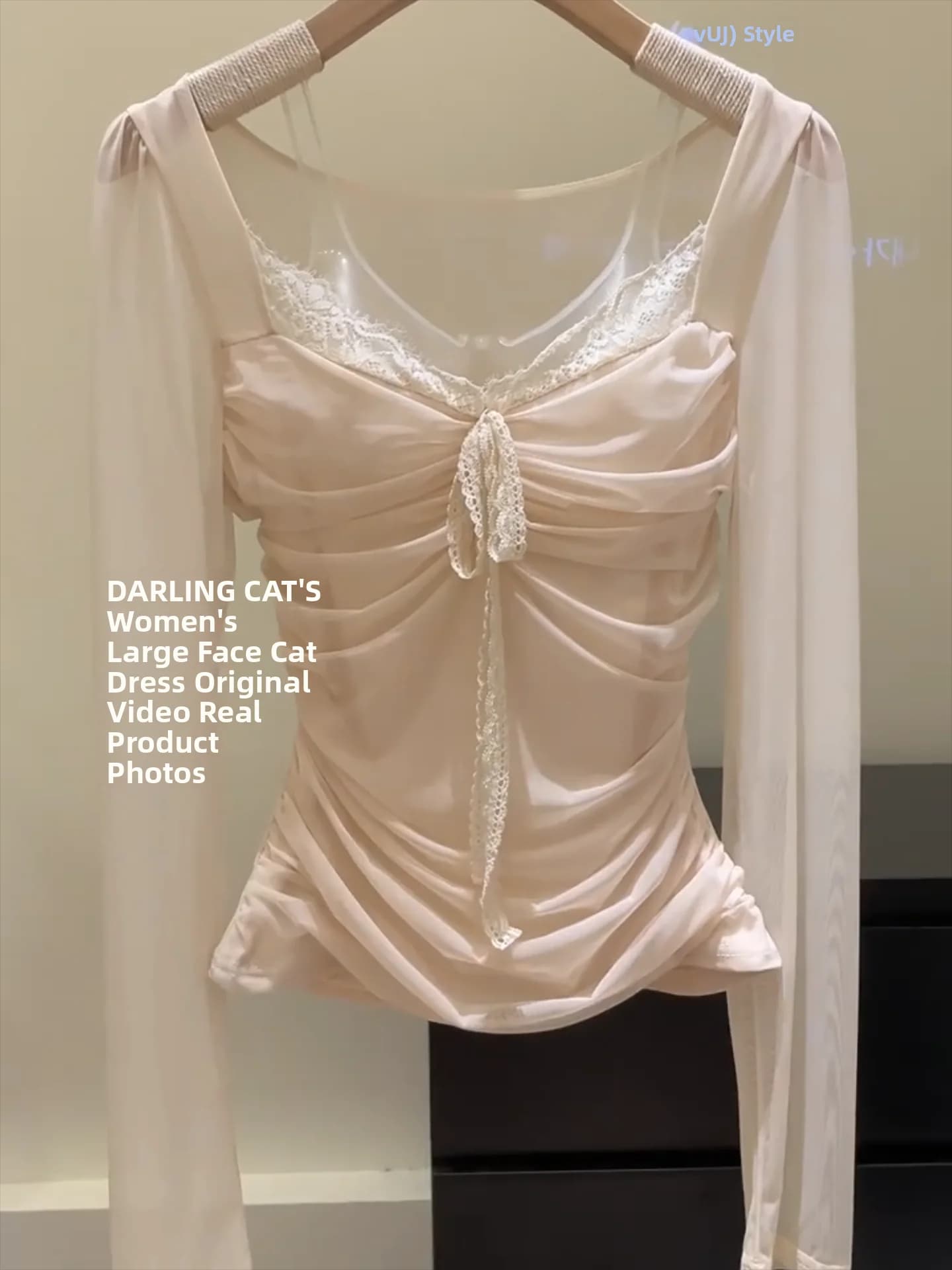 Maglietta da donna slim fit con maniche a sbuffo in rete plissettata e patchwork in pizzo, stile dolce, per l'autunno inverno - Nuovo arrivo