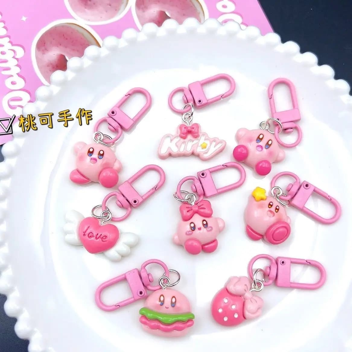 Kirby Cute Pink Keychain Resin Super Adorable Student Backpack Pencil Case Pendant Accessory Gift for Friends Fun Present