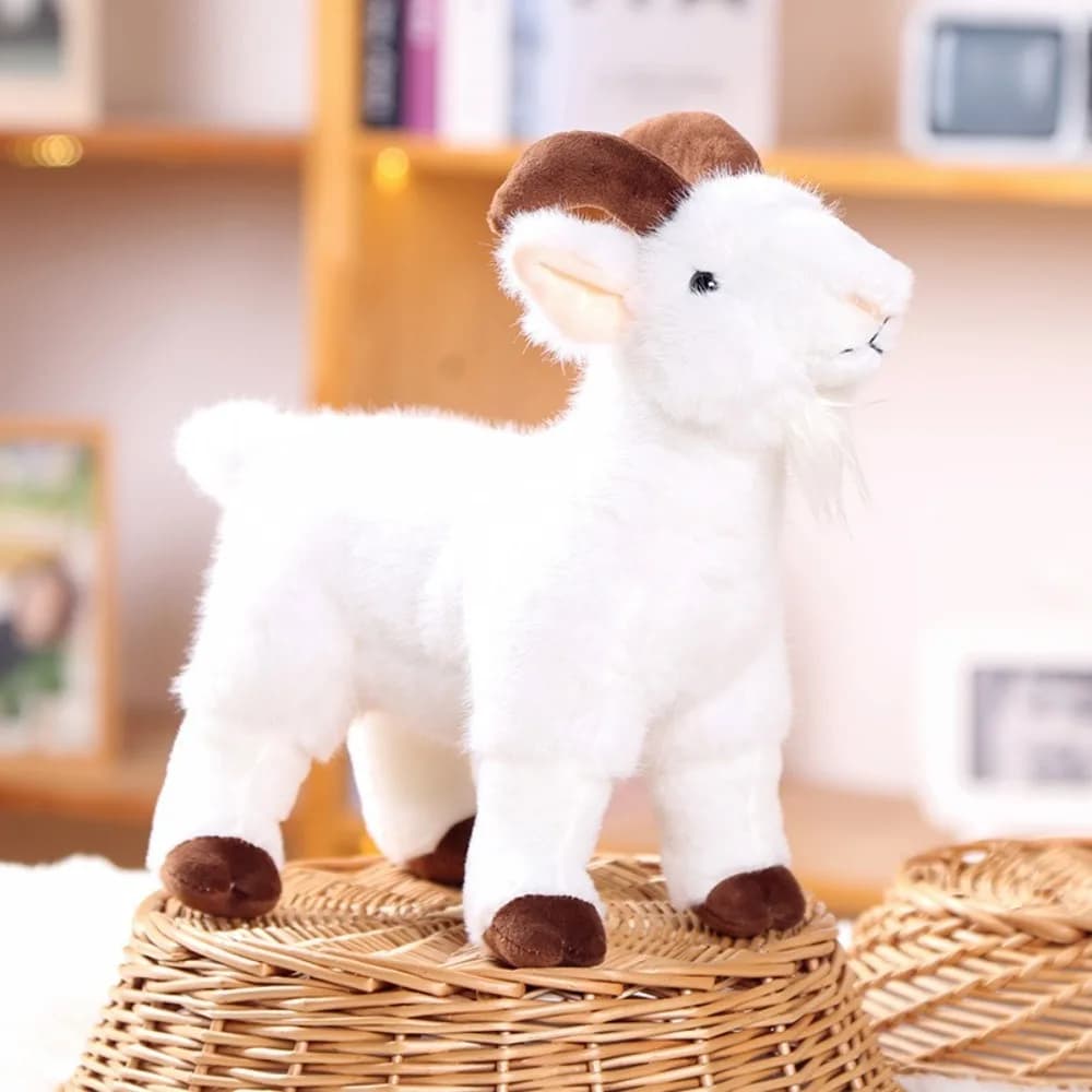 Simpatico Peluche di Capretto 18/30cm, Pecora con Corna, Giocattolo in Cotone PP, Morbido Animale di Peluche per Bambini e Adulti