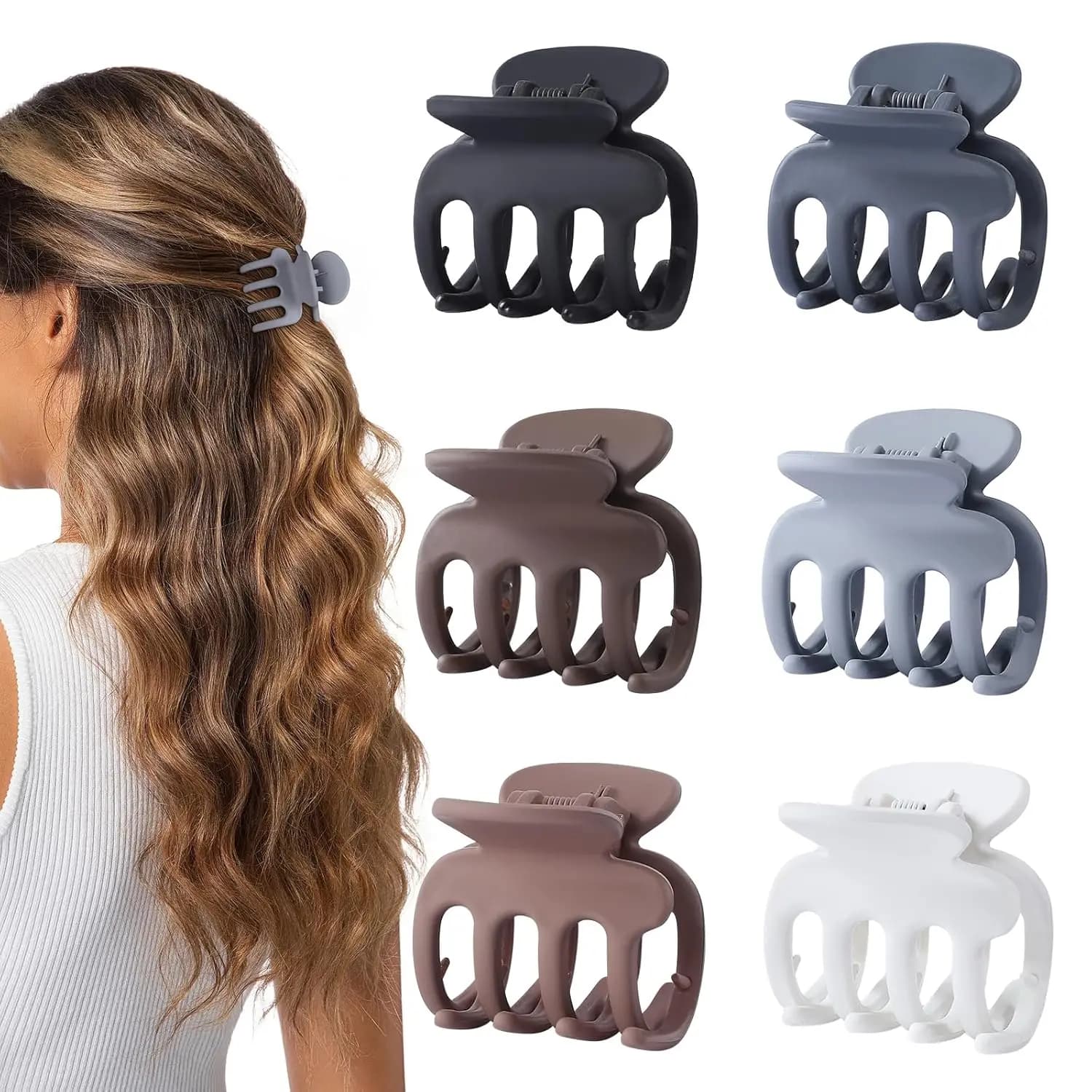 6 fermagli per capelli, piccoli fermagli a pinza per capelli sottili, accessori per capelli medi opachi antiscivolo per donne e ragazze (marrone grigio)