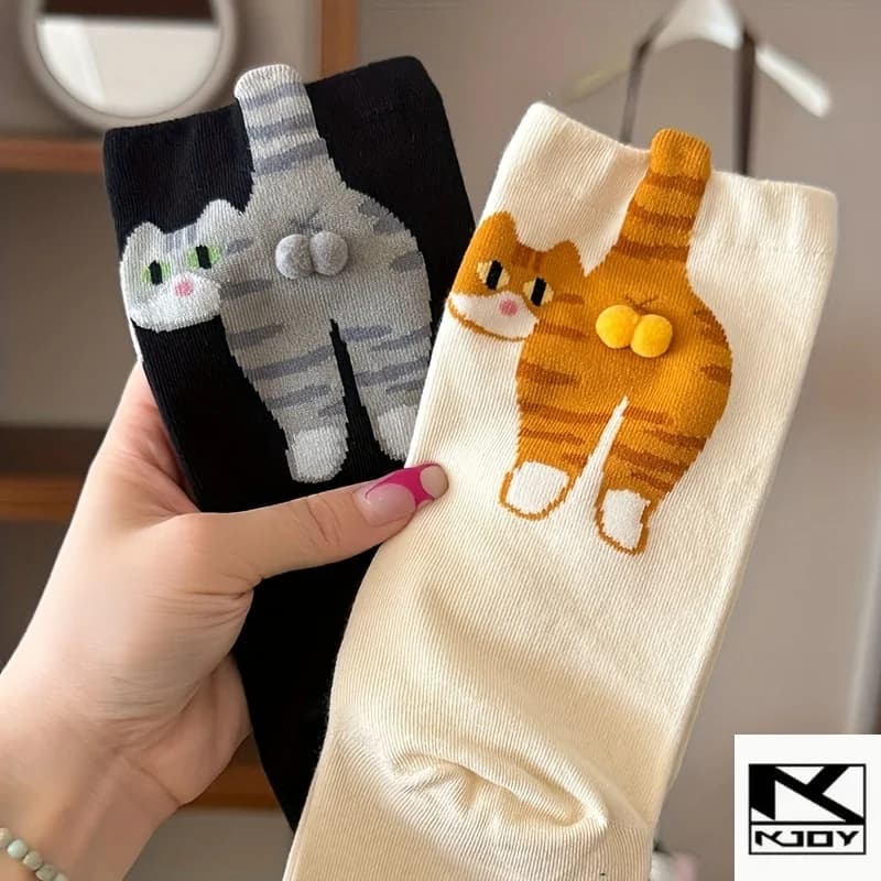 kkjoy Unisex Casual Socks Cute Tabby Cat Pattern used for home outdoor daily wear