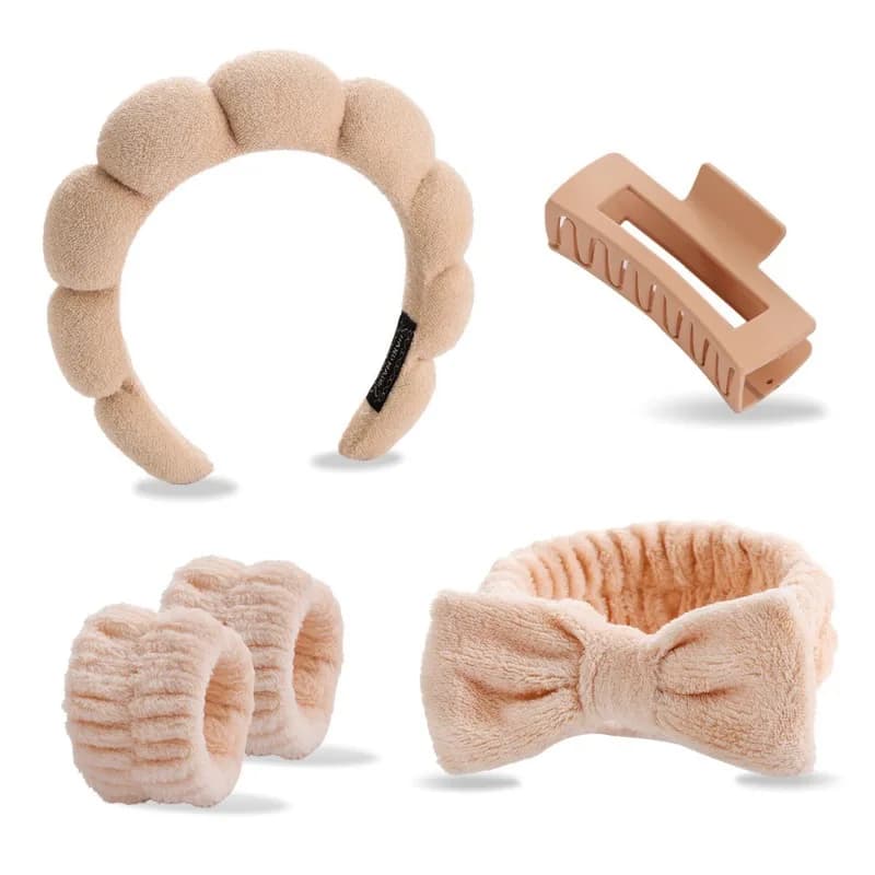 5pcs/Set Spa Headband Wristband Set with Hair Claw Clips Skincare Headbands for Washing Face Skin Care Puffy Makeup Girl Gifts