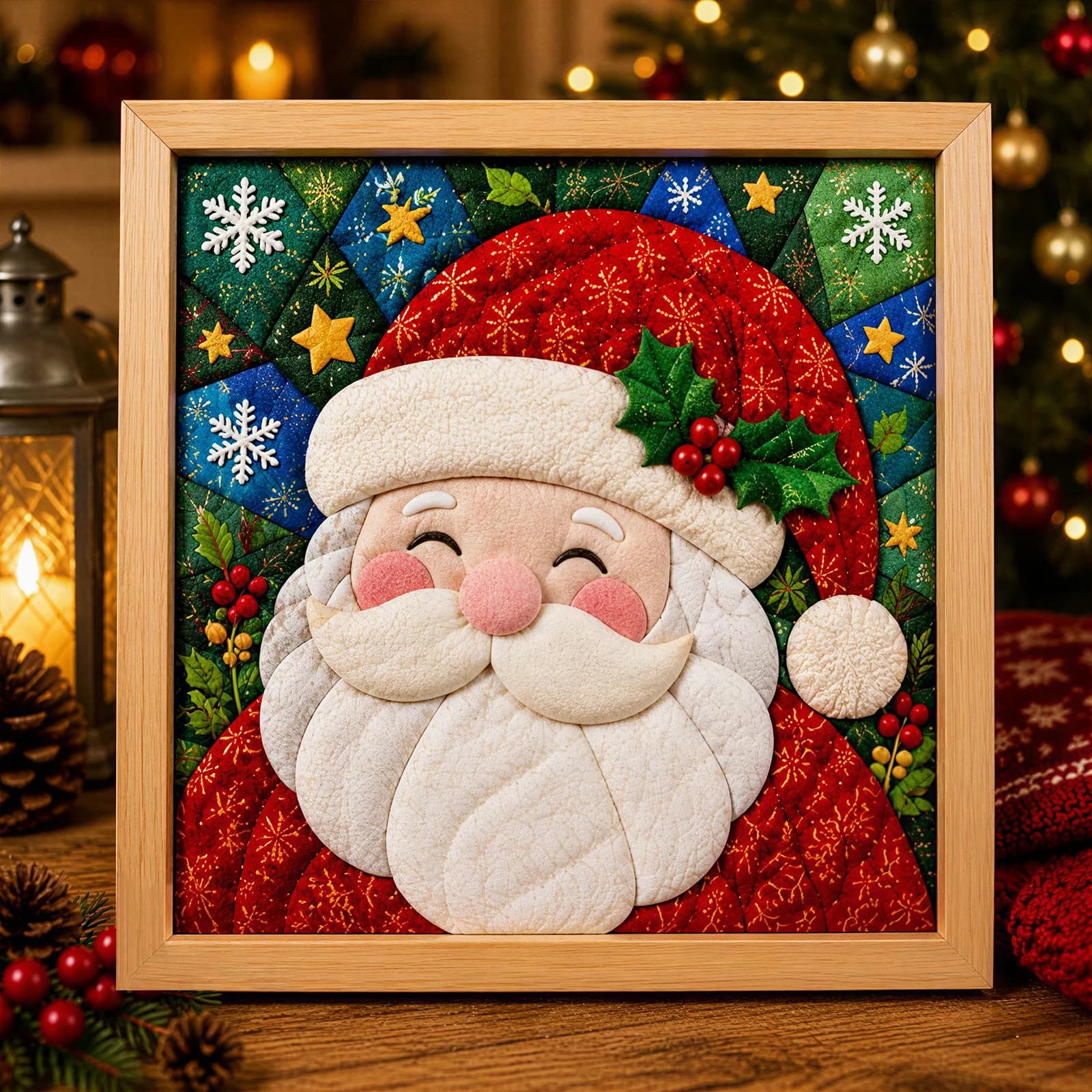 Christmas Holiday Punch Needle Fabric Art Kit Wood Frame Santa Snowman Reindeer DIY Craft Beginners Gift Set
