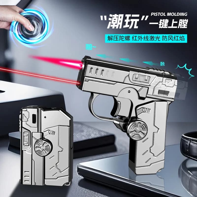 Nuovo creativo pieghevole stile pistola accendino laser butano fiamma rossa accendino ricaricabile giroscopio uomo gadget strumenti per sigarette