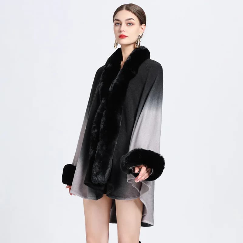 6 colori sfumati maniche lunghe poncho mantelle cappotto da donna mantello invernale grande pendolo collo in pelliccia di coniglio finto cardigan abbigliamento ampio
