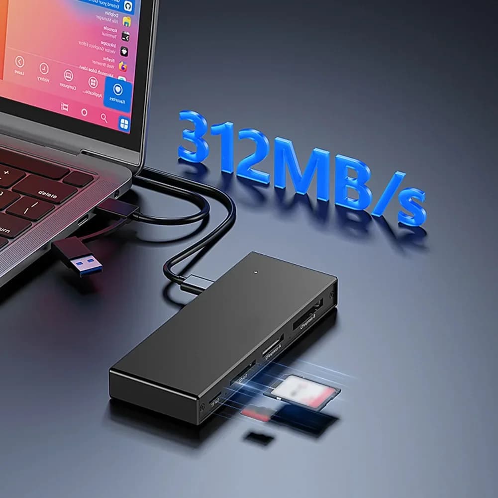 Lettore di schede di memoria per fotocamera USB 3.2 5in1 Lettore di schede di trasferimento rapido da 10 Gbps Supporta file di trasferimento di slot per lettori di formate multiple