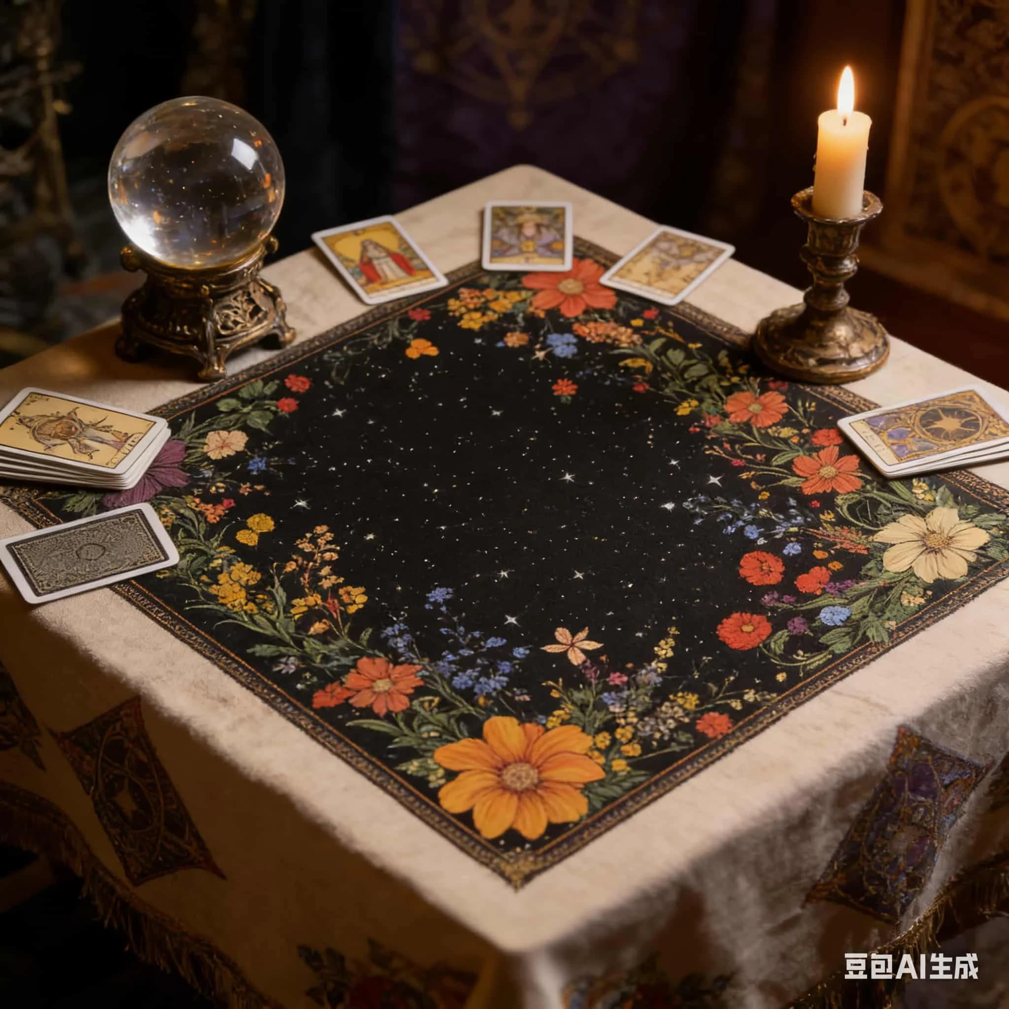 1 pz Tappeto da Tavolo per Carte dei Tarocchi Floreale Mistico, Tappetino per Altare con Bordo Floreale, Forniture per Stregoneria e Astrologia, Decorazione per Divinazione