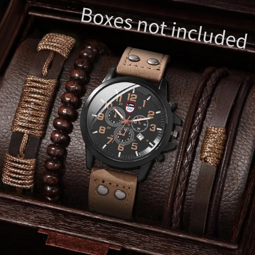 4 pcs/set sports watches men's leather strap casual calendar men's quartz watches set Relogio Masculino (without box)