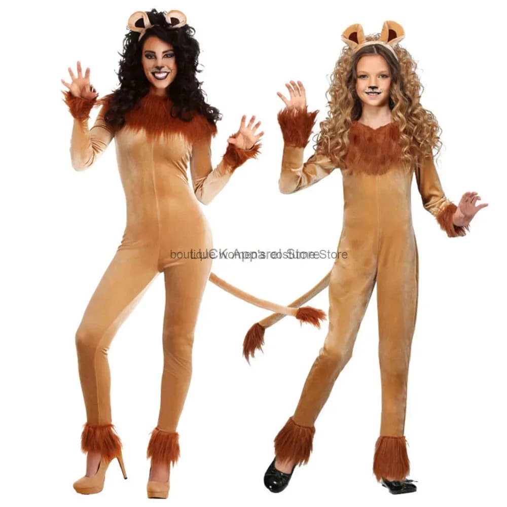 Cos Carnevale di Halloween Cosplay Spettacolo televisivo teatrale per bambini Leone feroce femminile per bambini che gioca in costume Animale divertente Cos