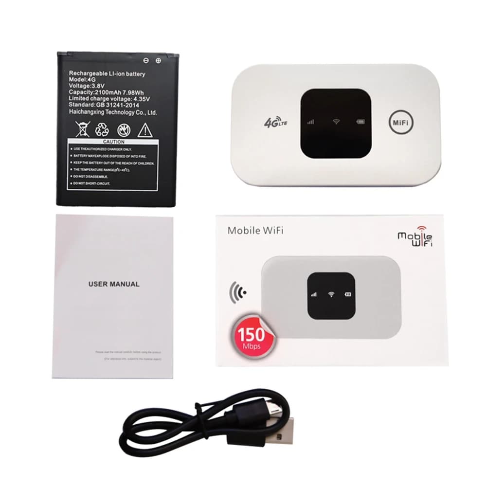 Router WiFi Portatile 4G LTE con Slot per Scheda SIM, Batteria da 2100mAh, 150Mbps per Casa, Ufficio, Viaggi e Attività all'Aperto