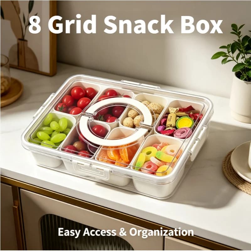 8 Grid Snack Box with Lid Portable Travel Charcuterie Board Refrigerator Food Storage Container Snack Organizer