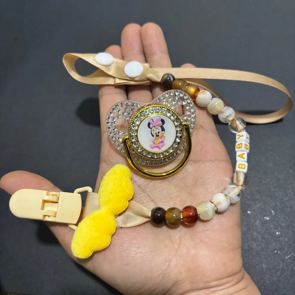 Ciuccio con personaggio dei cartoni animati, giocattolo da masticare per neonati, catenella per ciuccio, clip per ciuccio, giocattolo per neonati, adatto per l'uso quotidiano.