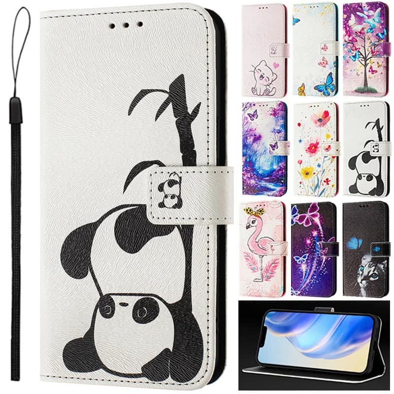Custodia a Portafoglio in Pelle Panda per OPPO Reno15/15F/15ProMax, compatibile con Reno15 F, 15 Pro Max, 14, 14F, 13, 12, 11 Pro, 13F, 12 FS, 11F, 10, 8, 8T