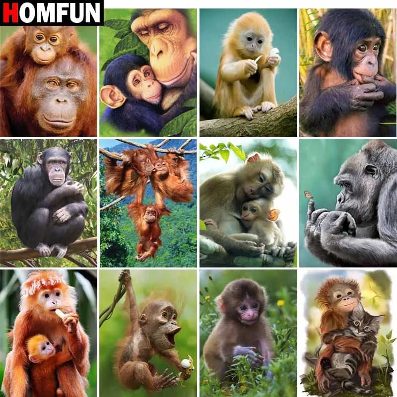 HOMFUN punta quadra/rotonda 5D pittura diamante DIY "Animal monkey landscape" ricamo a punto croce 5D decorazioni per la casa regalo