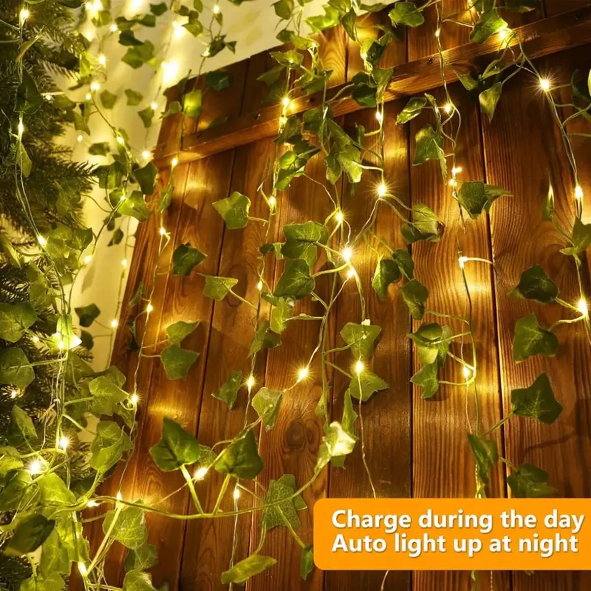 LED Solar Ivy Leaf Holiday Lighting String Waterproof LED Fairy Light Warm White for Garden Fence Patio Wall Party Wedding Decor