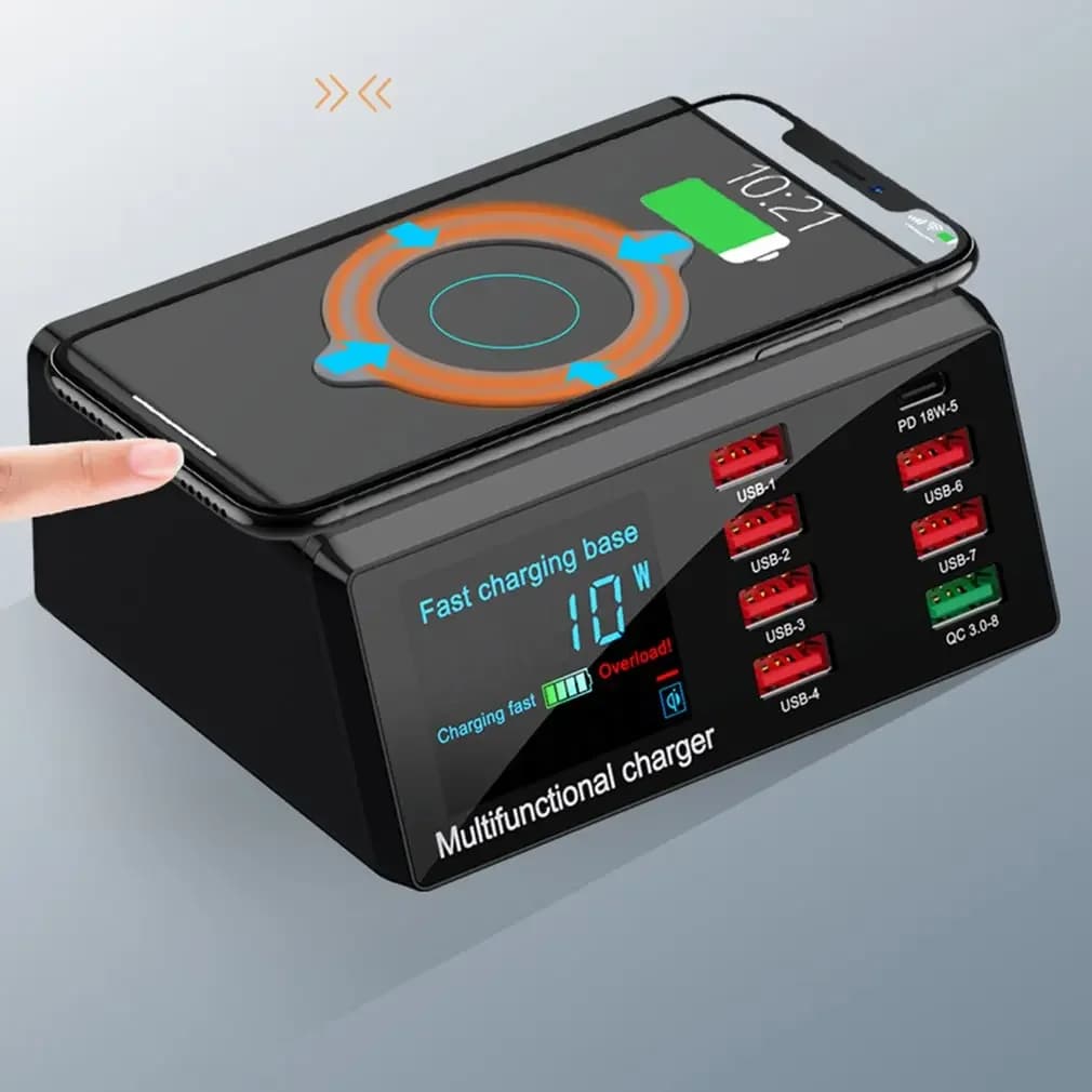 Caricabatterie USB da 100W a 8 porte Quick Charge 3.0 adattatore HUB caricabatterie Wireless stazione di ricarica caricabatterie rapido PD per iPhone 11 Samsung