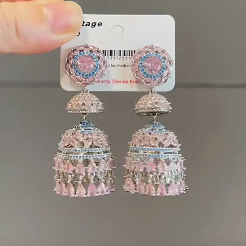 Indo-Pakistani Style Heavy Industry Shining Full Zirconium Earrings Light Luxury Exquisite Design Handmade Accessories Gifts