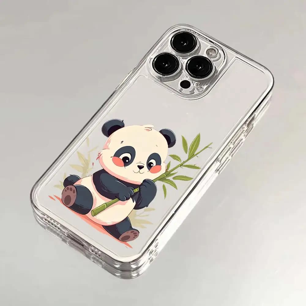 Custodia Trasparente Anti-Caduta e Anti-Shock con Simpatico Panda per iPhone 17 16 15 14 13 12 11 Pro/Max/Plus