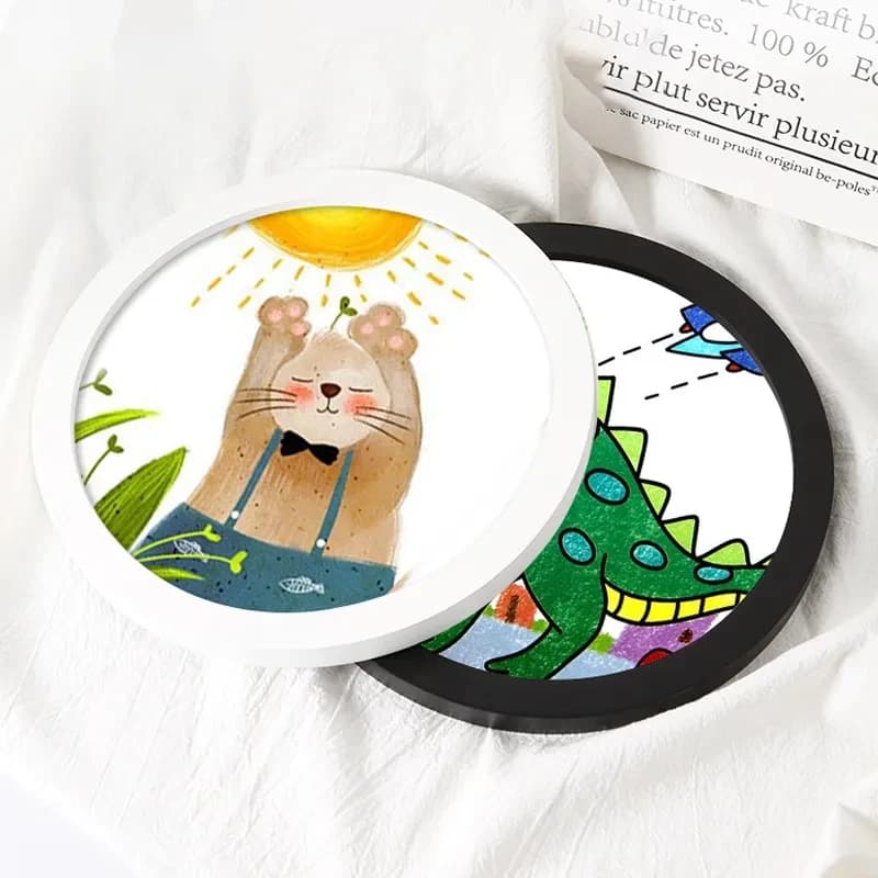 6-10 inch Nordic Wooden Round Photo Frame Kids Wall Mounted Creative House Decorations Hanging Black Frame Paints
