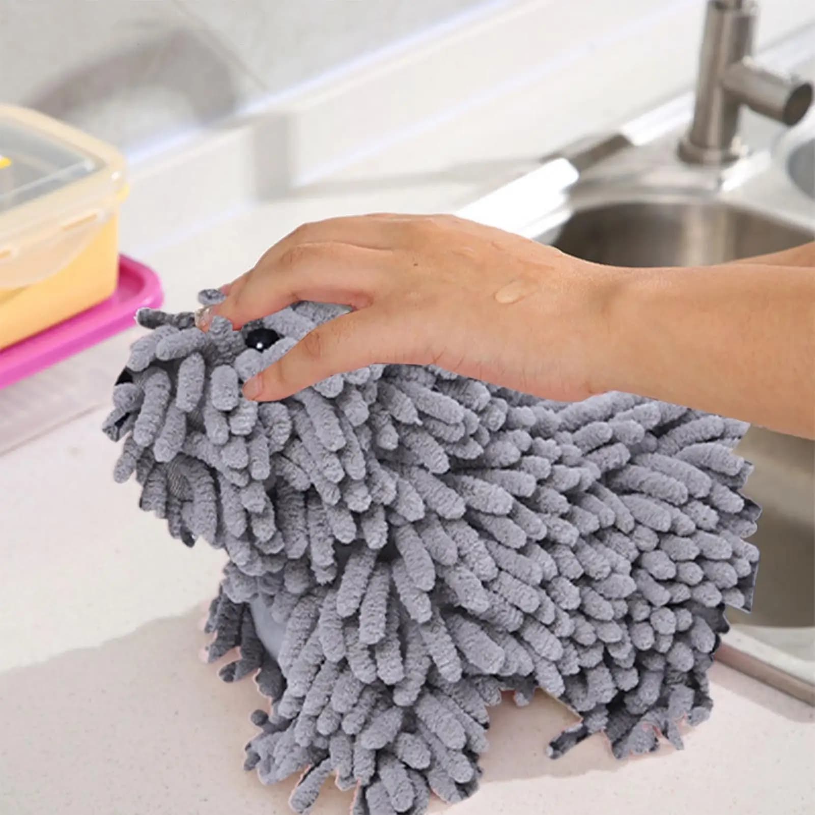 Asciugamano in ciniglia a forma di cucciolo, panno per la pulizia altamente assorbente, decorativo per la casa, a forma di animale