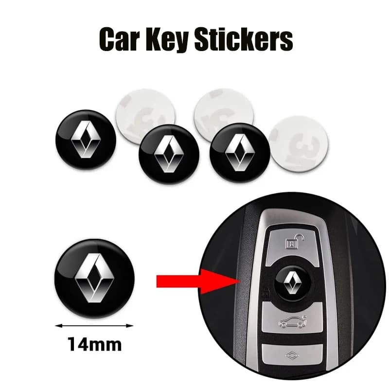 Adesivi per Chiavi Auto da 14mm, Set da 5 Pezzi, per Renault ZOE QM6 Austral Kardian Rafale Kangoo Arkana Koleos Megane