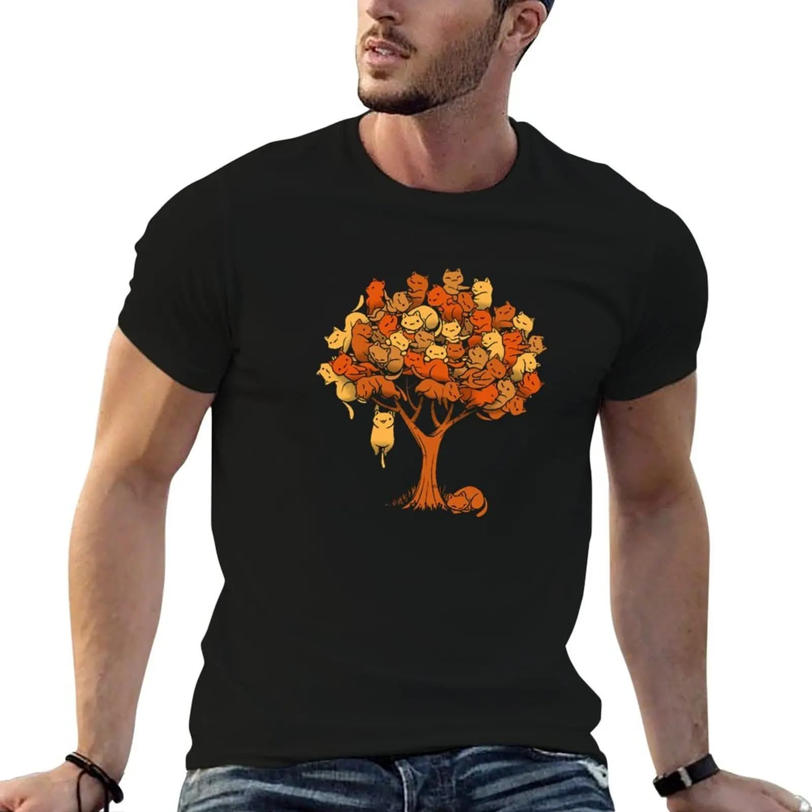 Cat Tree T-Shirt, confezione di magliette in cotone per uomo, magliette in cotone per uomo, T-shirt slim fit